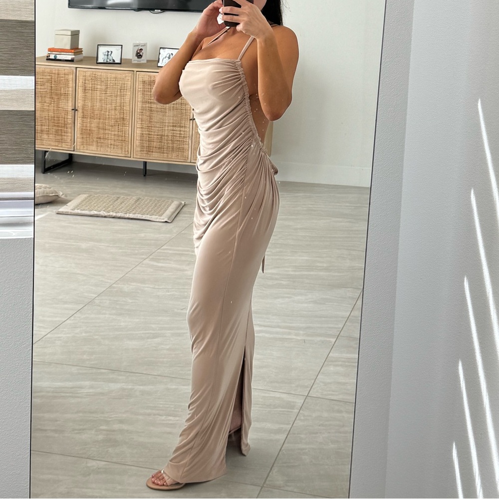 Gold Strapless Bodycon Maxi Dress for Weddings